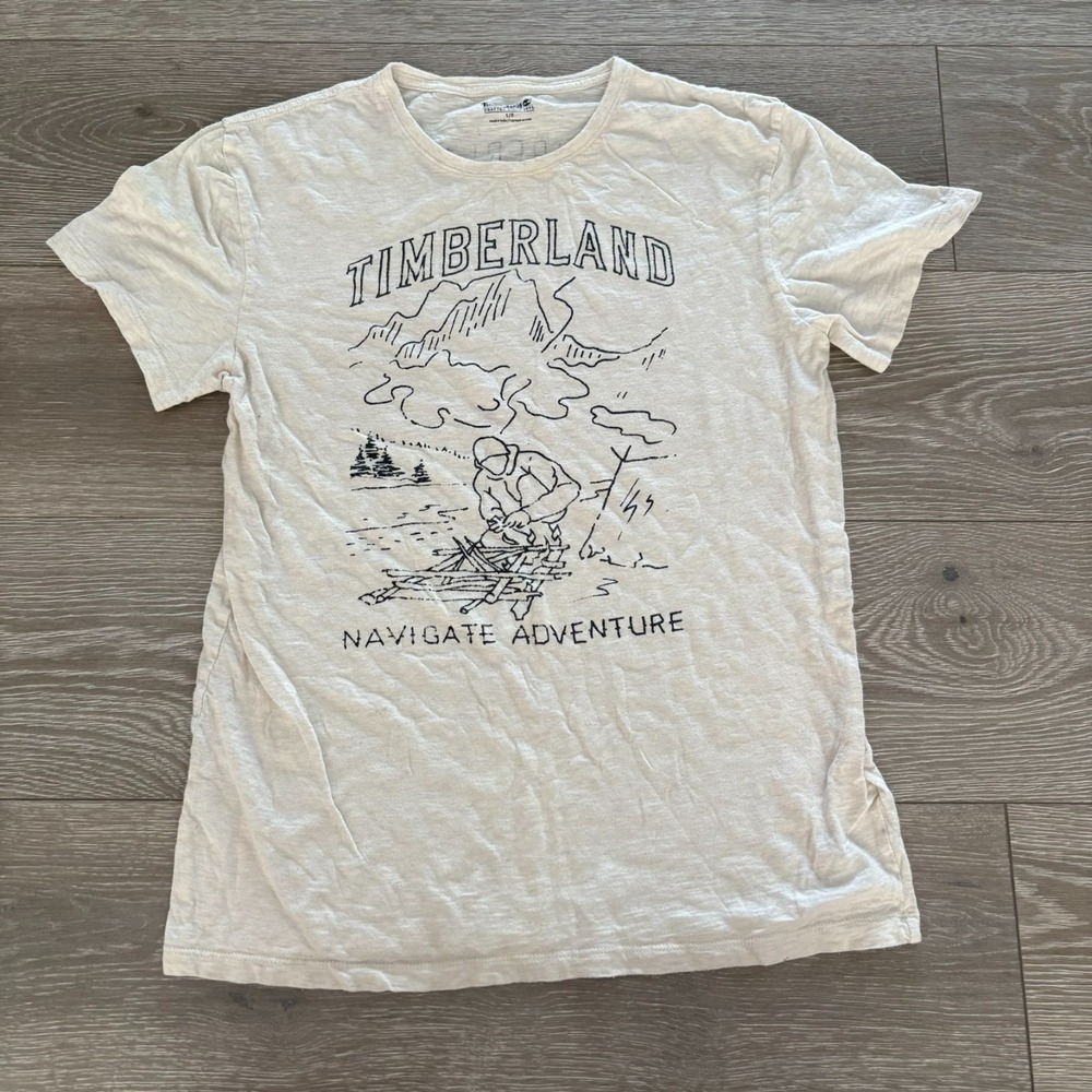 Timberland Womens White Short Sleeve Navigate Adventure Graphic T-Shirt Size S‎